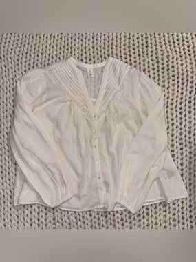 H&M Cream Button-Down Blouse with Lace Yoke